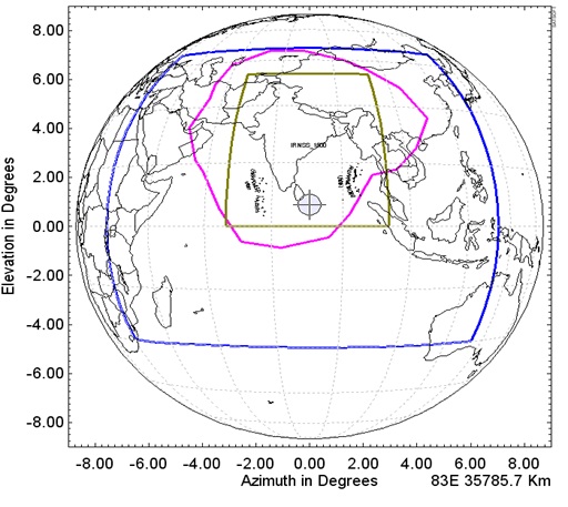 Hình 2: Vùng dịch vụ của dự án vệ tinh IRNSS